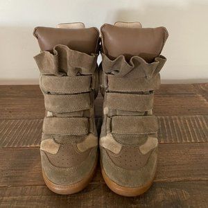 Isabel Marant Taupe Bekett Suede Leather Wedge Sneakers Size 37